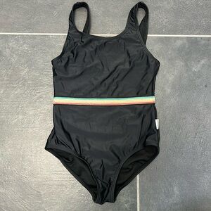 Limeapple Girls Camille Multicolor Band One Piece Black Bathing Suit- size 8